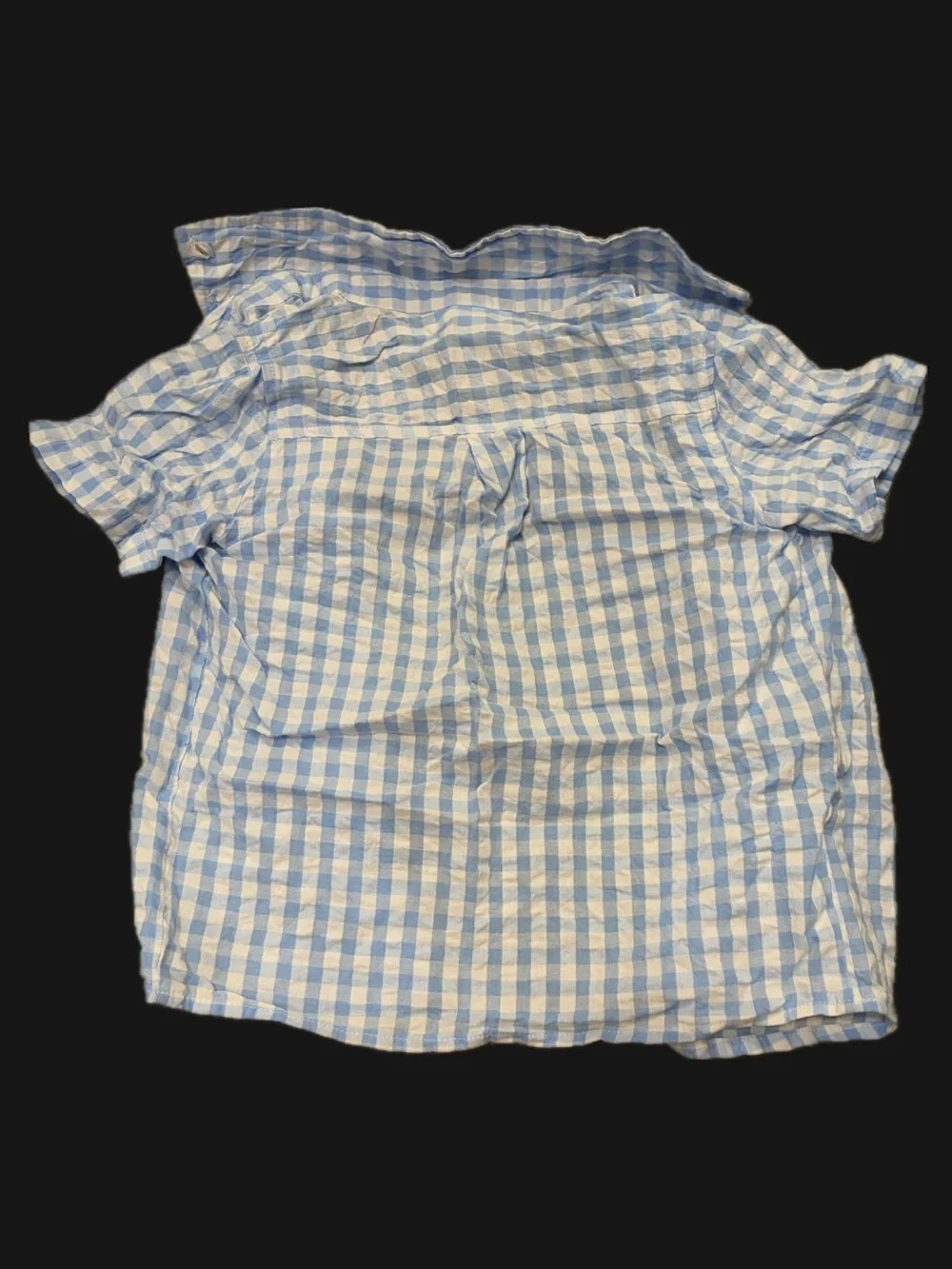 Janie and Jack Light Blue and White Gingham Short Sleeve Button-Up (wrinkled)